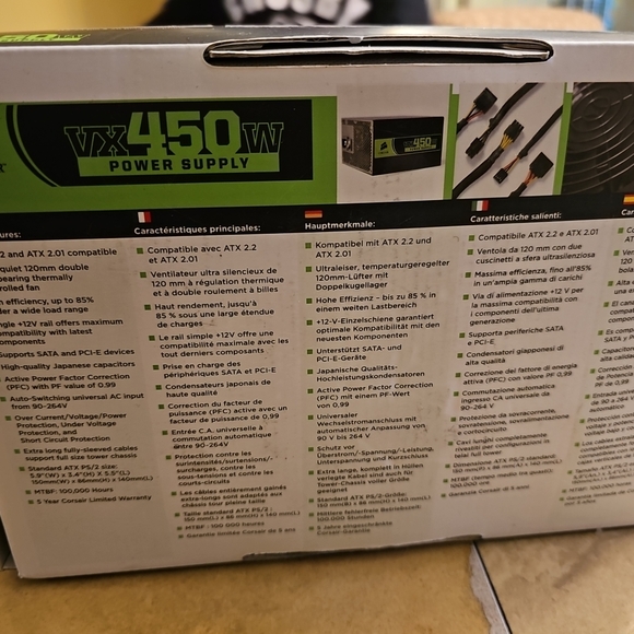 CORSAIR CMPSU-450VX‎ 450 W ATX12V V2.2 80 PLUS  Active PFC Compat w/ i7 NEW - Picture 2 of 6